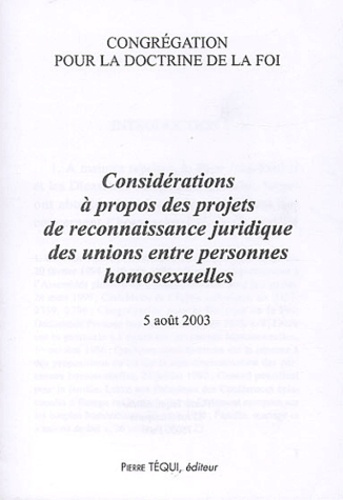 Emprunter Considérations à propos des projets de reconnaissance juridique des unions entre personnes homosexue livre