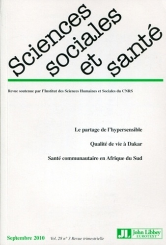 Emprunter Sciences Sociales et Santé Volume 28 N° 3, Septembre 2010 livre