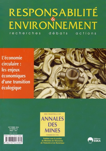 Emprunter Responsabilité & environnement N° 76, Octobre 2014 : L'économie circulaire : les enjeux économiques livre