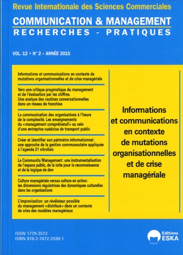 Emprunter Communication et management Volume 12 N° 2/2015 : Informations et communications en contexte de muta livre