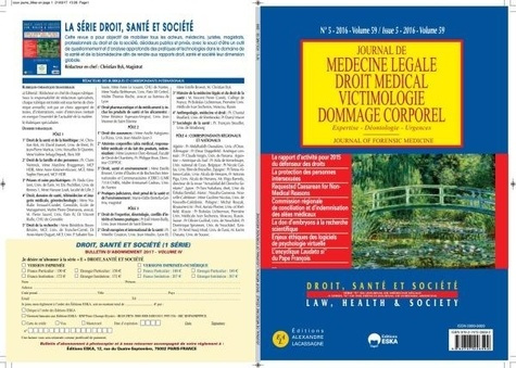 Emprunter Journal de médecine légale Volume 59 N° 5/2016 livre