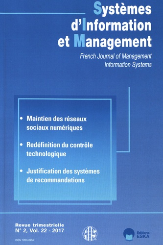 Emprunter Systèmes d'Information et Management Volume 22 N° 2/2017 : Maintien des réseaux sociaux numériques. livre