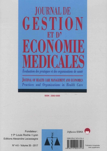 Emprunter Journal de gestion et d'économie médicales Volume 35 N°4-5, 2017 livre