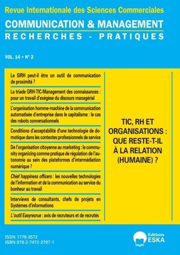 Emprunter Communication et management N° 2, 2017 : Tic, RH et organisations. Que reste-t-il à la relations (hu livre