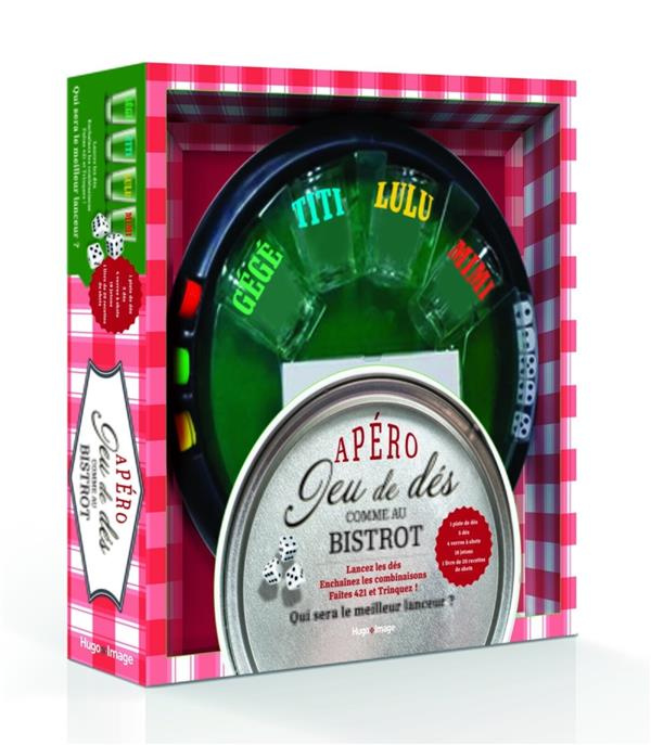Emprunter Apéro jeu de dés comme au bistrot. Coffret avec 1 piste de dés, 5 dés, 4 verres à shot, 18 jetons et livre