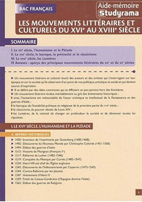Emprunter Les mouvements littéraires et culturels du XVIe au XVIIIe siècle livre