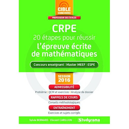 Emprunter CRPE 20 étapes pour réussir l'épreuve de mathématiques. Session 2016, Edition revue et augmentée livre