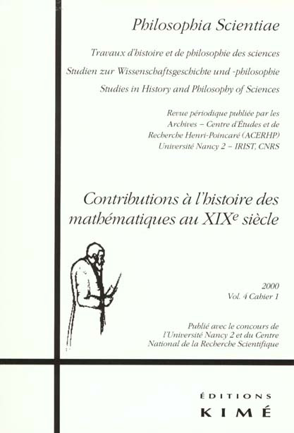 Emprunter Philosophia Scientae Volume 4 Cahier 1 2000 : Contributions à l'histoire des mathématiques au XIXème livre