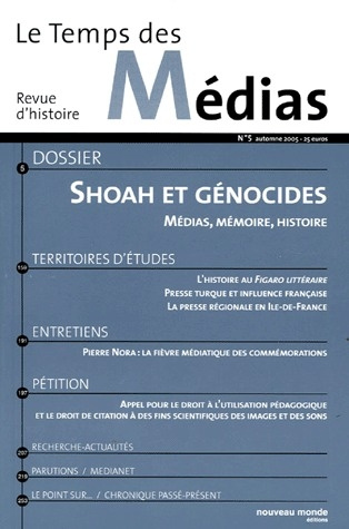 Emprunter Le Temps des Médias N° 5 : Shoah et génocides livre