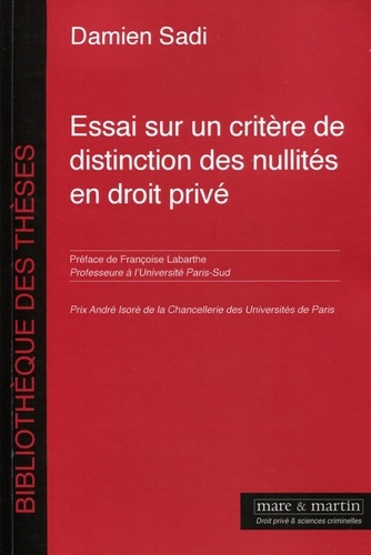 Emprunter Essai sur un critère de distinction des nullités en droit privé livre