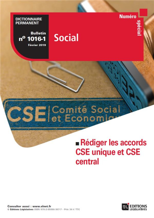 Emprunter Dictionnaire Permanent Social N° 1016-1, février 2019 : Rédiger les accords CSE unique et CSE centra livre