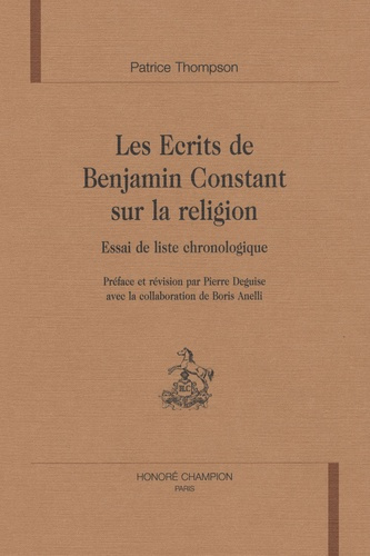 Emprunter LES ECRITS DE BENJAMIN CONSTANT SUR LA RELIGION. ESSAI DE LISTE CHRONOLOGIQUE. livre