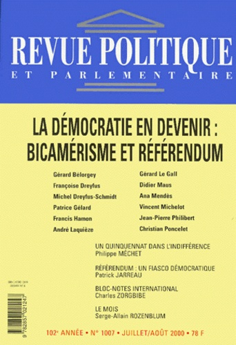 Emprunter REVUE POLITIQUE ET PARLEMENTAIRE 1007 JUILLET AOUT 2000 livre