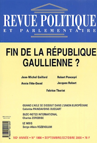 Emprunter REVUE POLITIQUE ET PARLEMENTAIRE N 1008 SEPTEMBRE OCTOBRE 2000 livre