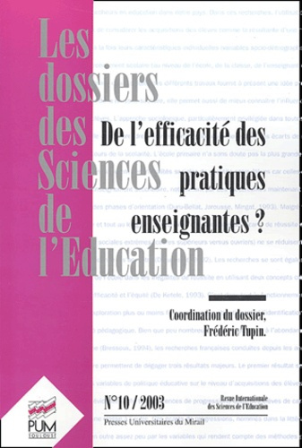 Emprunter Les dossiers des Sciences de l'Education N° 10/2003 : De l'efficacité des pratiques enseignantes ? livre