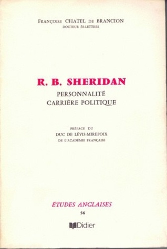 Emprunter Richard Brinsley Sheridan. Personnalité, carrière politique livre
