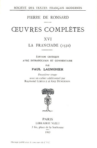 Emprunter Oeuvres Complètes Tome 16 : La Franciade (1572) livre