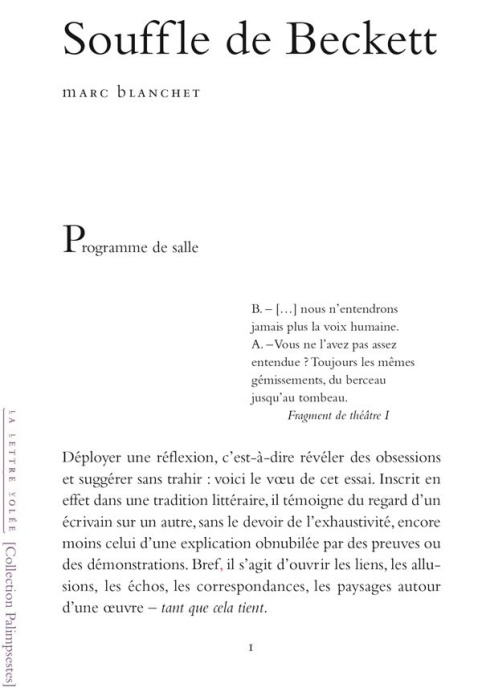 Emprunter Souffle de Beckett livre