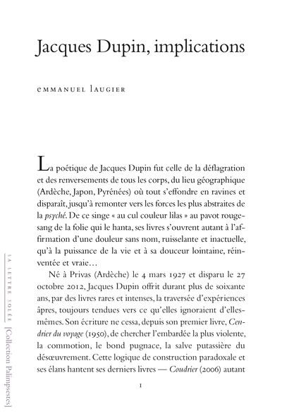 Emprunter Jacques Dupin, implications livre