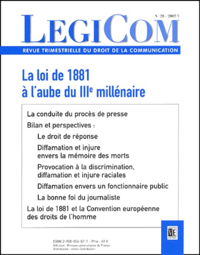 Emprunter LEGICOM N 28 - LA LOI DE 1881 A L'AUBE DU TROISIEME MILLENAIRE livre
