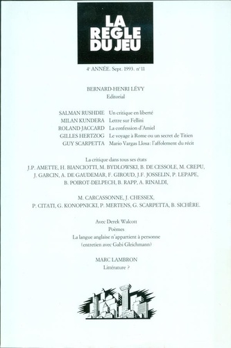 Emprunter La Règle du jeu N° 11 livre
