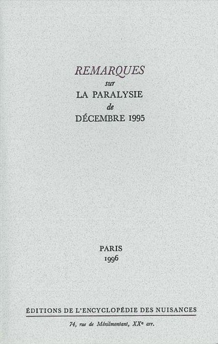 Emprunter Remarques sur la paralysie de décembre 1995 livre