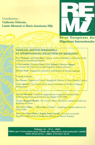 Emprunter Revue européenne des migrations internationales Volume 21 N° 3/2005 : Familles, destins personnels e livre