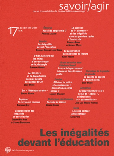 Emprunter Savoir/Agir N° 17, Septembre 2011 : Les inégalités devant l'éducation livre
