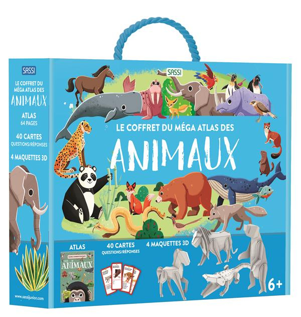 Emprunter Le coffret du méga atlas des animaux. Contient 1 atlas de 64 pages, 40 cartes questions-réponses et livre
