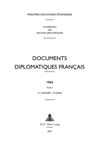 Emprunter Documents diplomatiques français. 1922 – Tome I (1er janvier – 30 juin) livre