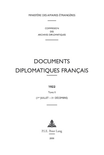 Emprunter Documents diplomatiques français 1922. Tome 2 (1er juillet - 31 décembre) livre