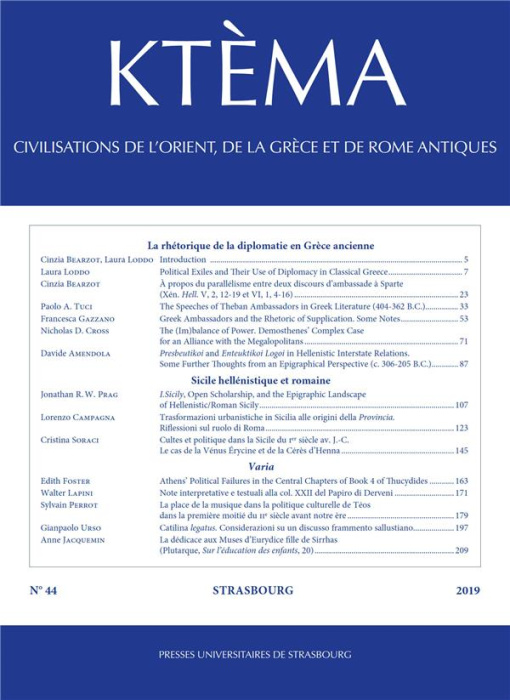Emprunter Ktèma N° 44/2019 : La rhétorique de la diplomatie en Grèce ancienne livre