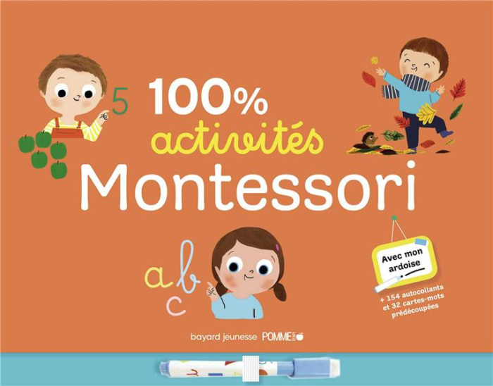 Emprunter 100% activités Montessori. Avec 1 ardoise, 1 feutre effaçable, 154 autocollants et 32 cartes-mots pr livre