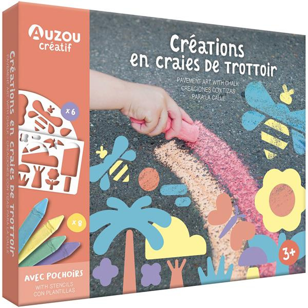 Emprunter Créations en craies de trottoir. Avec 6 pochoirs à assembler, 8 craies et des modèles, Edition franç livre