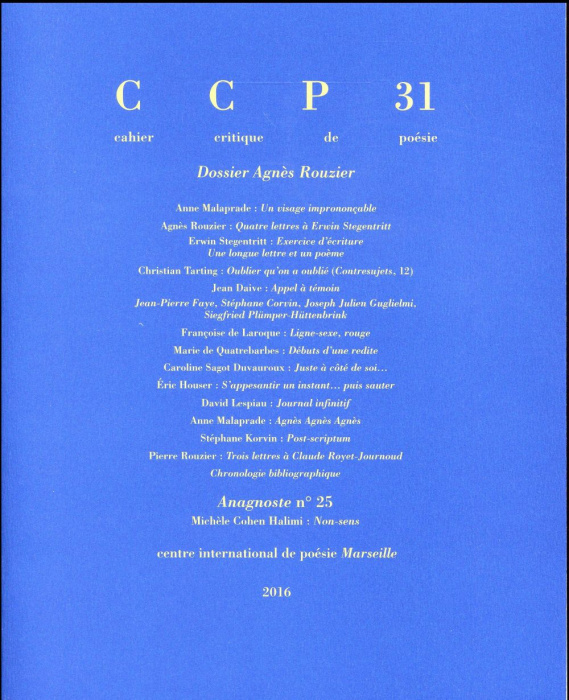 Emprunter Cahier critique de poésie N° 31/2016 : Dossier Agnès Rouzier livre