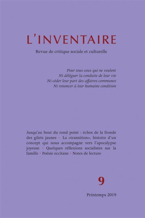 Emprunter L'inventaire N° 9, printemps 2019 livre