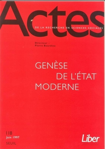 Emprunter ACTES DE LA RECHERCHE EN SCIENCES SOCIALES N° 118 : GENESE DE L'ETAT MODERNE livre