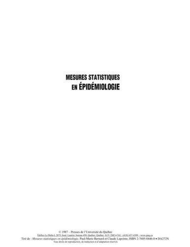 Emprunter MESURES STATISTIQUES EN EPIDEMIOLOGIE livre