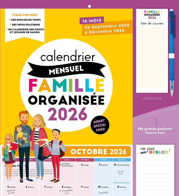 Emprunter Calendrier mensuel famille organisée. 16 mois, de septembre 2025 à décembre 2026, Edition 2026 livre