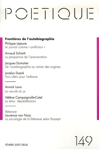 Emprunter Poétique N° 149, Février 2007 : Frontières de l'autobiographie livre
