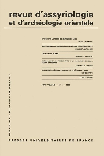 Emprunter Rev. d'assyrio. et d'archéo. orient. 2002, vol. 96 (1) livre