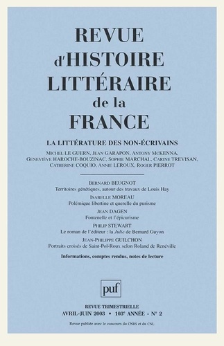 Emprunter RHLF 2003, n° 2. La littérature des non-écrivains livre