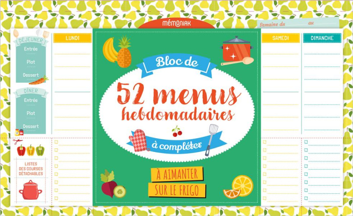 Emprunter Bloc de 52 menus hebdomadaires à compléter à aimanter sur le frigo. Edition 2021 livre