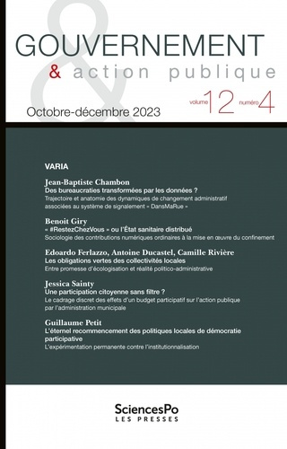 Emprunter Gouvernement & action publique Volume 12 N° 4 livre