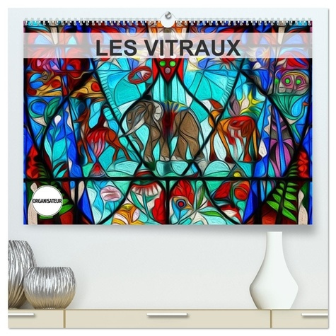 Emprunter LES VITRAUX (Calendrier mural 2026 DIN A2 vertical) calendrier de bureau. Composition graphique de livre