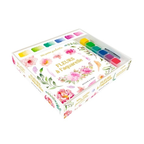Emprunter Ma p'tite palette Fleurs à l'aquarelle. Coffret avec 1 palette, 10 planches prêtes-à-peindre et 1 pi livre