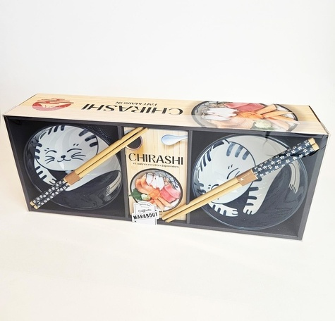 Emprunter Chirashi fait maison. Coffret avec 2 bols à chirashi en porcelaine, 2 paires de baguettes en bambou livre
