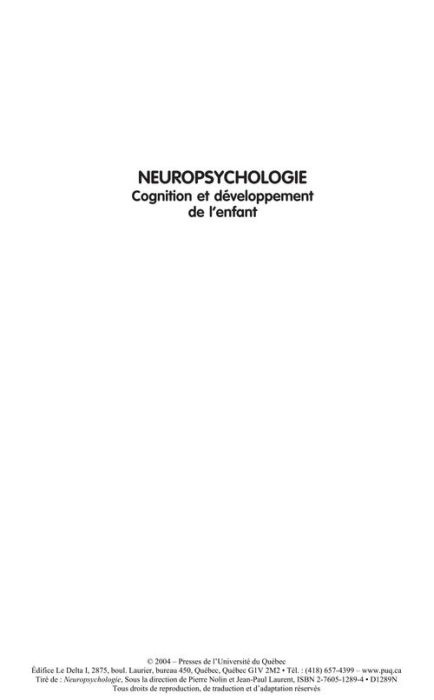 Emprunter NEUROPSYCHOLOGIE. COGNITION ET DEVELOPPEMENT DE L ENFANT livre