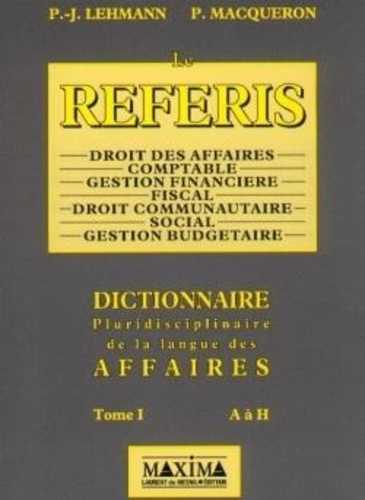 Emprunter Referis dictionnaire pluridisciplinaire de la langue des affaires T1 livre