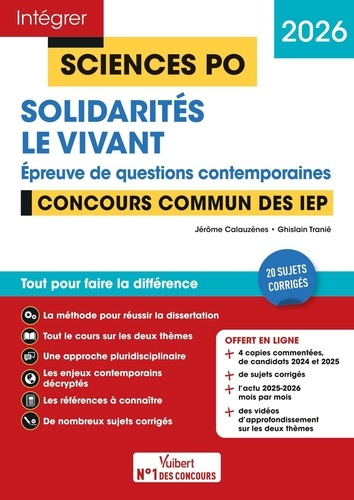 Emprunter Sciences Po Solidarités - Le Vivant, Epreuve de questions contemporaines. Concours commun des IEP, E livre